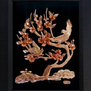 تابلو معرق مسی طرح گل و مرغ