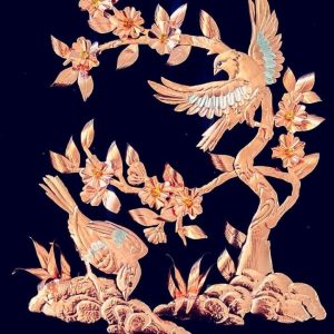 تابلو معرق مسی طرح گل و مرغ کد ۱۰۵۷۳